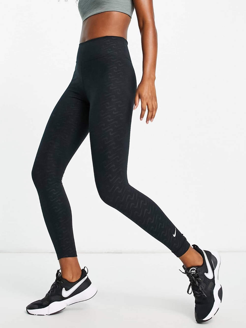 Nike Training Dri Fit Icon Clash Embossed All Over Print Leggings, Black – XS